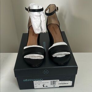 Bernardo Black Leather Heeled Sandals-Size 7.5-never worn!